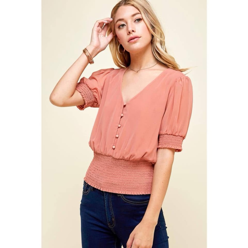 Women's Peach Smocked Top